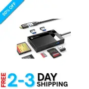 7-in-1 High-Speed SD Card Reader Hub with Dual USB-C & USB Ports, 2.5FT Cable