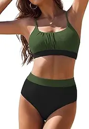 [AI'MAGE] Bikini Sets for Women High Waisted 2025 Two Piece Swimsuits Sporty Color Block Bathing Suit S-XXL