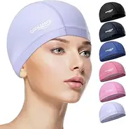 COOLMATE Fabric Swim Cap for Adult Women, Silicone Waterproof Layer, Cloth Swim Cap for Long Hair, Short Hair, Lightweight and Comfortable, Perfect for Pool, Beach, Lap Swimming (Light Purple, M)