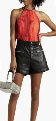 ALICE + OLIVIA Alycia Chiffon Halter Top Chain Detail Red Size M Retail $330 NWT