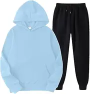 [Qiyifuwang] Women Trendy Outfits Tracksuit Sets, Two Piece Long Sleeve Pullover Tops & Jogger Pants Sport Clothing Loungewear Sky Blue,XX-Large, #02_sky Blue, XX-Large