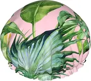 Fresh Banana Leaves Print Various Activities Shower Cap Reusable Soft And Lightweight Bath Hair Cap Long Hair