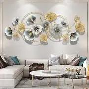 Home Decor Metal Wall Art for Living Room Dining Room Restaurant, Gingko Leaves Wall Decor Iron Flower Decoration Wall Accents Sculpture