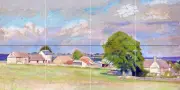 FARM BUILDINGS W. Rothenstein Tile Mural Kitchen Wall Backsplash Marble Ceramic