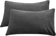 Fleece Pillow Cases, Flannel Pillowcases, 2 Pack 48x74 Cm Warm Flannel Pillowcases for Winter Soft and Cozy Pillow Cover with Zipper Velvet Cushion Covers for Bedroom Home Decor Dark Grey