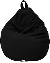 FwQoFvk Bean Bag Chair Cover (No Filler) with Handle, Soft Corduroy Bean Bag Cover, Comfortable Beanbag Chairs Cover, Plush Toys Organizer Holder, Recliner Gaming Storage Bag for Indoor (Black)