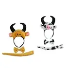 Cow Headband Plush Tail Bowtie Set Halloween Costumes Kids Party Prop Makeup