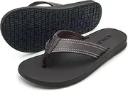 [ADAX] Mens Comfortable Leather Flip Flops,Non-Slip Sport Cushion Beach Slippers Thong Sandals