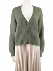 Green Wool Knit Long Sleeve Cardigan