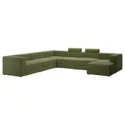 JÄTTEBO u-shaped sofa, 7-seat, with chaise longue, right with headrests/Samsala dark yellow-green