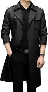 [JEShifangjiusu] A casual men's collar coat Trench with a long wind-proof coat with a warm belt, Black, XL