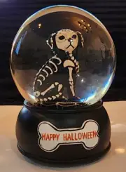 Skeleton Dog Musical Snow Globe Halloween Glitter "Ding Dong The Witch Is Dead"