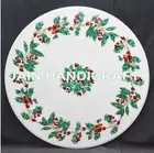 24'' White Marble Table Top Coffee Inlay pietra dura green malachite side table