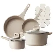 9pcs Pots and Pans Set Non Stick, Taupe Nonstick Cookware Set, Frying pans wi...