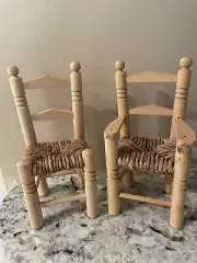 Wooden Woven Rush Seat Ladder Back Doll Chair for Barbie etc. 7” Tall x 3” Wide