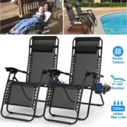 2Pcs Zero Gravity Lounge Chair Heavy Duty Foldable Lying Chair+Tray 330lbs Load