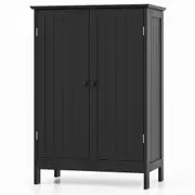 Costway Bathroom Storage Cabinet 2-Door Floor Cabinet Cupboard w/Adjustable Shelf Kitchen Living Bedroom Black