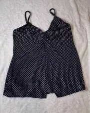 Miraclesuit Pin Point Love Knot Tankini Top, Navy Polka dot, SZ 14, NWT