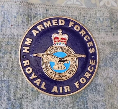 HEAVY CAST IRON COLOUR SIGN FOR " RAF ROYAL AIR FORCE HM ARMED FORCES "