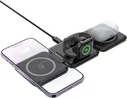 Wireless Charger, Magnetic Foldable 3 in 1 Wireless Charging Pad, Fast Travel Wireless Charging Station, Compatible with iPhone 14/13/12/Pro/Max,iWatch,AirPods 3/2/Pro