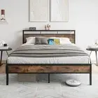 Queen Size Bed Frame, Storage Headboard with USB and TypeC Charging Station
