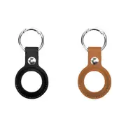 2PK Laser Vegan PU Leather Key Ring Holder/Protector For Apple AirTag Black/Tan