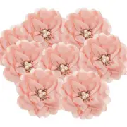 3.15 Inch Rhinestone Chiffon Flower, 10 Pcs Fabric Appliques, Light Pink