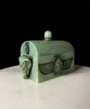 Goddess Hathor magical box with winged Beetle scarab for protection and luck