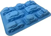 Silicone Moulds, MKNZOME 6 Cavity Dinosaur Shaped Soap Mould Baking Bakeware Mold for Cake Soap Candy Chocolate Cupcake Jelly Bread Pudding Muffin (8 Cavity 3D Car Shaped)