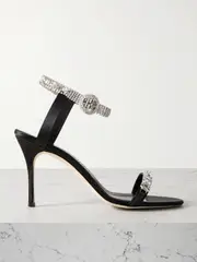 [Manolo Blahnik] Manolo Blahnik - Asasan 90 Crystal-embellished Satin Sandals - Black - IT40 IT 40 Black