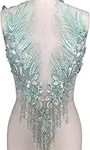Lace Applique，Embroidered Appliques， Beads Rhinestones Lace Appliques Drilling Flower Patches Handmade Accessories for Dresses Costumes(Green)