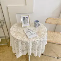 在飛比找ETMall東森購物網優惠-ins風復古簡約白色蕾絲桌布客廳臥室書桌圓桌床頭柜背景布蓋布