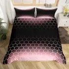 Black Ombre Bedding Set Queen, Geometry Honeycomb Duvet Cover for Kids Beehive