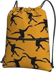 EdWal Black Gibbon Monkey Print Drawstring Backpack Gym Bags Sports Bags With Zipper Pocket For Travel Beach, Black, One Size