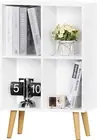 Small 4 Cube White Bookshelf,3 Tier Modern Kids Bookcase with Legs, Wooden Books