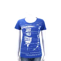 在飛比找Yahoo奇摩購物中心優惠-TRUSSARDI 藍色字母圖騰LOGO棉質短袖T恤