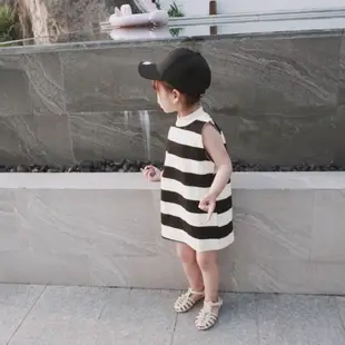 (零碼出清)黑白寬條長版上衣 短洋裝 橘魔法 現貨在台灣 童裝 女童【p0061186500790】