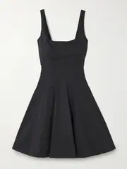 [STAUD] STAUD - Wells Pleated Cotton-blend Poplin Mini Dress - Black - US12 US 12 Black