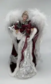 Elegant 12" Christmas Tree Topper Angel Burgundy Silver