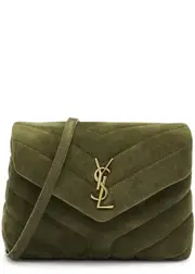 Saint Laurent Loulou Toy Quilted Cross Body Bag, Suede Bag, Olive One Size