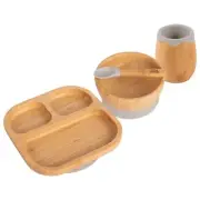 4pc Tiny Dining Grey Divided Bamboo Baby Feeding Set Weaning Plate Bowl Spoon