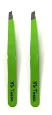 Mr Tweeze Stainless Steel Slant Tweezers, Green (2 Pack) Compares to TweezerGuru