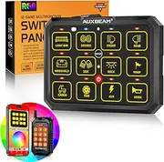 Auxbeam 12 Gang Switch Panel Bluetooth RGB AC-1200 with APP&Remote Control Toggle Momentary Pulsed Switch Pod Off Backlight for Truck Offroad UTV ATV Car Marine 12-24V Waterproof 2 Years Warranty