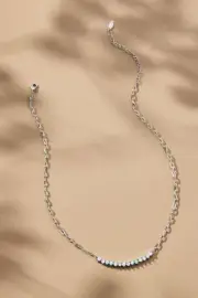 Anthropologie Glassy Stone Arch Necklace Rhodium Plated Silver Tone