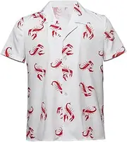 [MelangCos] Men's Kramer Seinfeld Lobster Shirt Button-Up White Shirt Short Sleeve Hawaiian Shirts