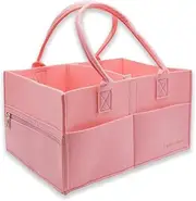 Runsabay Baby Diaper Caddy Organizer, Soft Felt Diaper Caddy Basket - Large Nursery Storage Bin for Baby Essentials, Portable Holder Tote Bag for Change Table, Newborn Registry Must-Have, Pink