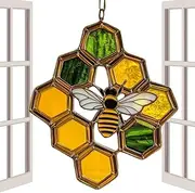 Bee Ornament | Acrylic Bee Decor - Honeycomb Pendant, Decorative Nature-Inspired Sun Catcher For Window Kitchen Garden Kids Room