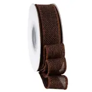 Dark Brown Burlap Ribbon 1 Inch, Solid Ribbon with Wired Edge for Bow, Wreath...