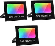 LeonaCo RGB LED Flood Light Outdoor Waterproof IP66 Colour Changing Portable Floodlight with Smart Bluetooth App Control & Group Control for Garden Terrace Stage Lighting Christmas Party (50W, 3)