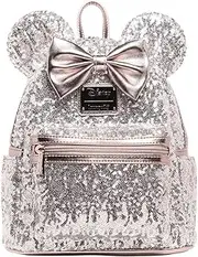 [Loungefly] Disney Minnie Mouse Silver Sequin Mini Backpack, Multicolor, One Size, Sequin, Minnie Mouse Themed